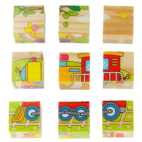 Klocki drewniane edukacyjne puzzle układanka kostki Pojazdy 6w1 9el. Klocki drewniane edukacyjne puzzle układanka kostki Pojazdy 6w1 9el.