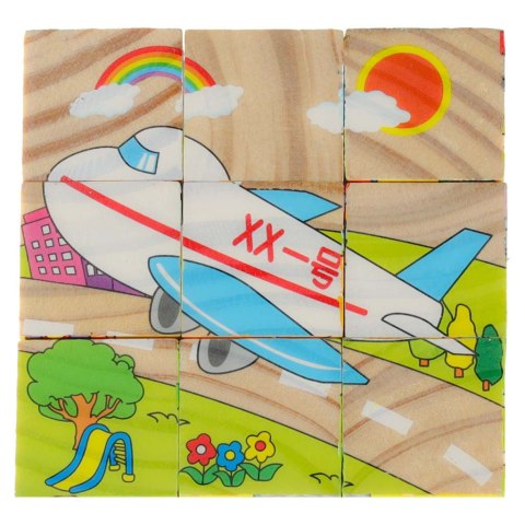 Klocki drewniane edukacyjne puzzle układanka kostki Pojazdy 6w1 9el. Klocki drewniane edukacyjne puzzle układanka kostki Pojazdy 6w1 9el.