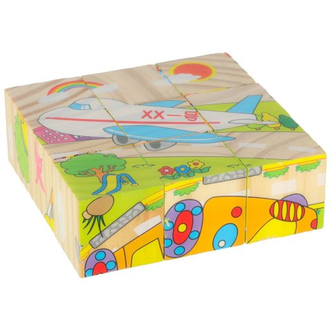 Klocki drewniane edukacyjne puzzle układanka kostki Pojazdy 6w1 9el. Klocki drewniane edukacyjne puzzle układanka kostki Pojazdy 6w1 9el.