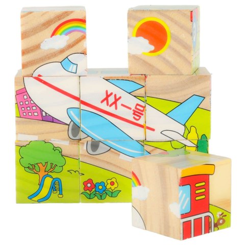 Klocki drewniane edukacyjne puzzle układanka kostki Pojazdy 6w1 9el. Klocki drewniane edukacyjne puzzle układanka kostki Pojazdy 6w1 9el.