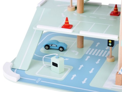 Piętrowy parking drewniany WINDA zjazdy autka znaki duży zestaw ZA5615 Piętrowy parking drewniany WINDA zjazdy autka znaki duży zestaw ZA5615
