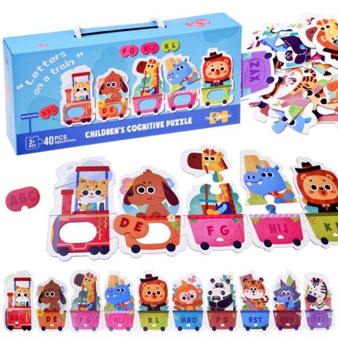 Puzzle edukacyjne Pociąg ze zwierzątkami do nauki alfabetu 40-ele ZA5751 Puzzle edukacyjne Pociąg ze zwierzątkami do nauki alfabetu 40-ele ZA5751