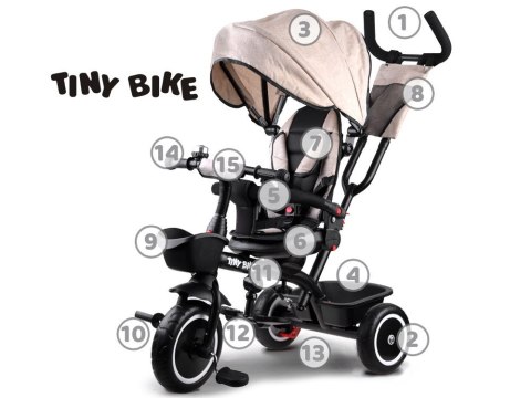 Rowerek trójkołowy Tiny Bike 3w1 beżowy z daszkiem SP0650 Rowerek trójkołowy Tiny Bike 3w1 beżowy z daszkiem SP0650