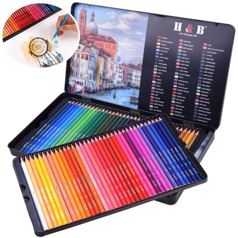 Zestaw kredki akwarelowe 72 kolory etui zestaw w metalowym piórniku AP0006 Zestaw kredki akwarelowe 72 kolory etui zestaw w metalowym piórniku AP0006