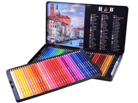 Zestaw kredki akwarelowe 72 kolory etui zestaw w metalowym piórniku AP0006 Zestaw kredki akwarelowe 72 kolory etui zestaw w metalowym piórniku AP0006