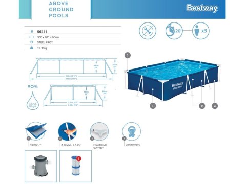 Bestway Basen STELAŻOWY 300x201x66cm 8w1 56411 Bestway Basen STELAŻOWY 300x201x66cm 8w1 56411