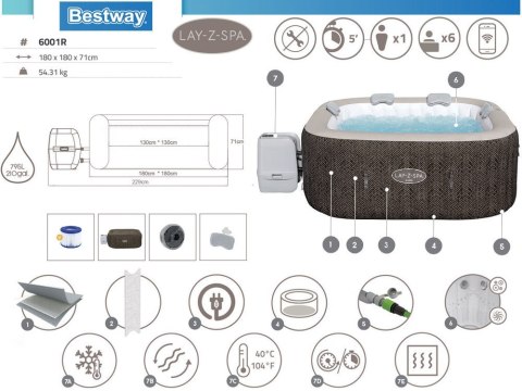 Bestway Lay-Z-Spa Cabo HydrotJet 6 hydromasaż 4-6os WiFi aplikacja 6001R Bestway Lay-Z-Spa Cabo HydrotJet 6 hydromasaż 4-6os WiFi aplikacja 6001R