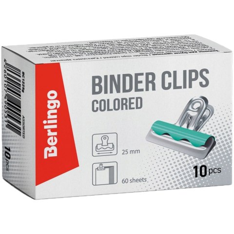 Klipy Buldog 25mm 10szt. kolorowe 255056 BERLINGO Klipy Buldog 25mm 10szt. kolorowe 255056 BERLINGO