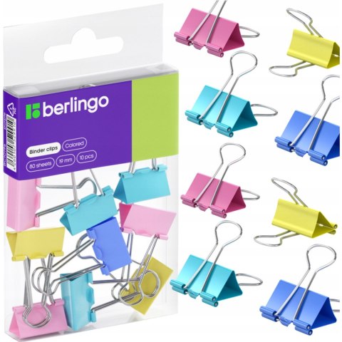 Klipy biurowe do papieru 19mm 10szt. pastelowe kolory 330193 BERLINGO Klipy biurowe do papieru 19mm 10szt. pastelowe kolory 330193 BERLINGO