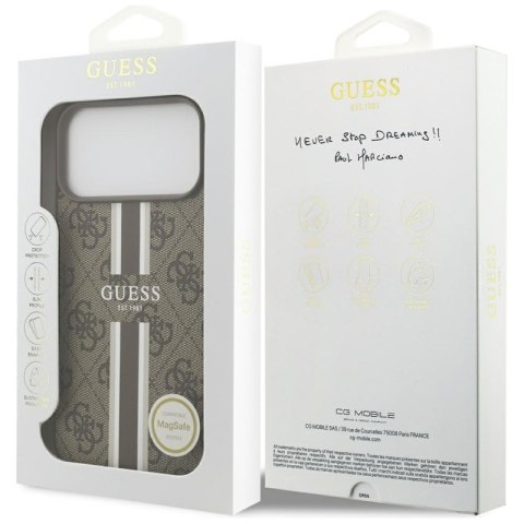 Guess 4G Printed Stripes MagSafe - Etui iPhone 17 Pro Max (brązowy) Guess 4G Printed Stripes MagSafe - Etui iPhone 17 Pro Max (brązowy)