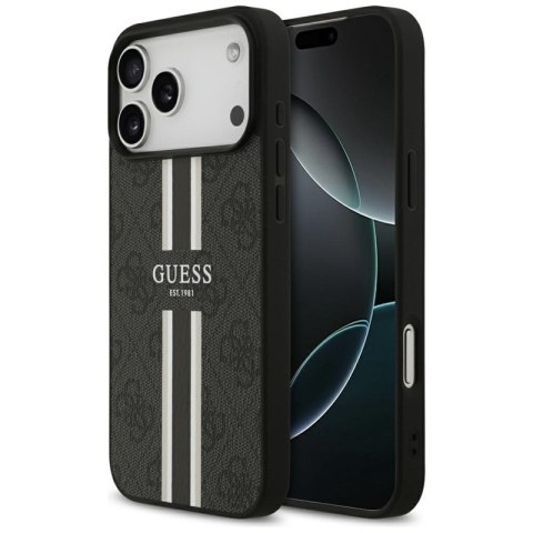 Guess 4G Printed Stripes MagSafe - Etui iPhone 17 Pro Max (czarny) Guess 4G Printed Stripes MagSafe - Etui iPhone 17 Pro Max (czarny)