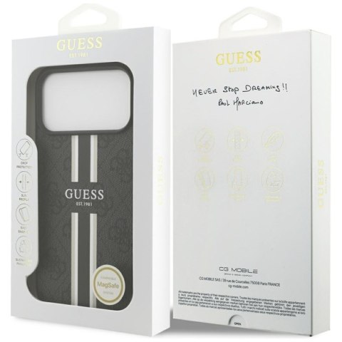 Guess 4G Printed Stripes MagSafe - Etui iPhone 17 Pro Max (czarny) Guess 4G Printed Stripes MagSafe - Etui iPhone 17 Pro Max (czarny)