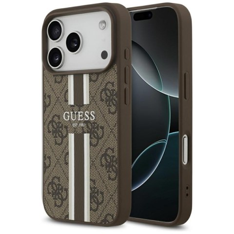 Guess 4G Printed Stripes MagSafe - Etui iPhone 17 Pro (brązowy) Guess 4G Printed Stripes MagSafe - Etui iPhone 17 Pro (brązowy)
