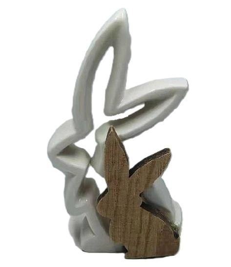 Figurka zając eko ceramika+drewno 15,5x4x16cm Figurka zając eko ceramika+drewno 15,5x4x16cm
