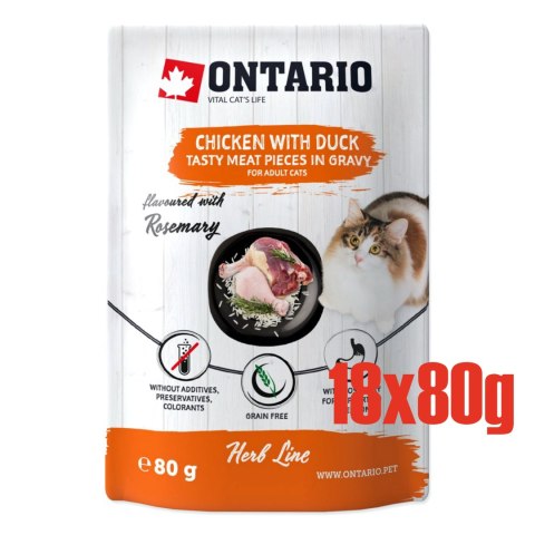 ONTARIO Herb kurczak z kaczka, ryz, rozmaryn w sosie opak. 18x80g saszetka dla kota (213-35390) ONTARIO Herb kurczak z kaczka, ryz, rozmaryn w sosie opak. 18x80g saszetka dla kota (213-35390)