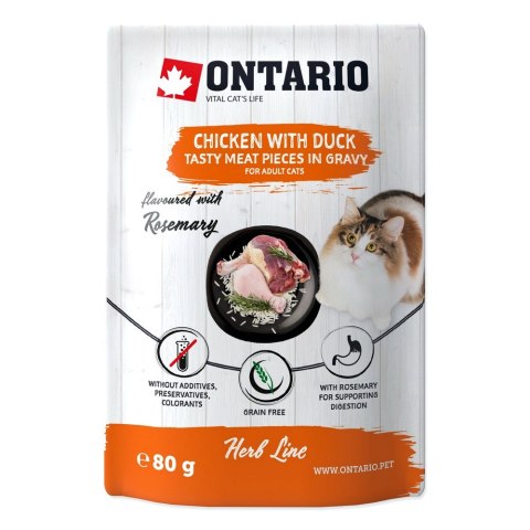 ONTARIO Herb kurczak z kaczka, ryz, rozmaryn w sosie opak. 18x80g saszetka dla kota (213-35390) ONTARIO Herb kurczak z kaczka, ryz, rozmaryn w sosie opak. 18x80g saszetka dla kota (213-35390)
