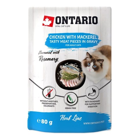 ONTARIO Herb kurczak z makrela, ryz, rozmaryn w sosie opak. 18x80g saszetka dla kota (213-35370) ONTARIO Herb kurczak z makrela, ryz, rozmaryn w sosie opak. 18x80g saszetka dla kota (213-35370)