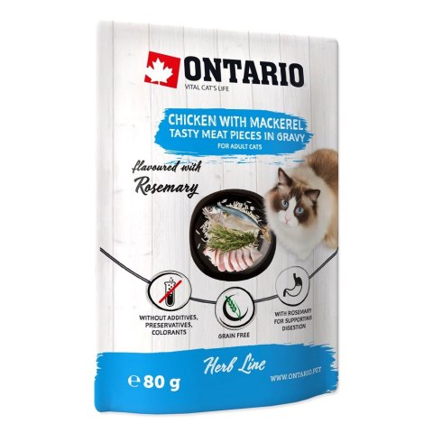 ONTARIO Herb kurczak z makrela, ryz, rozmaryn w sosie opak. 18x80g saszetka dla kota (213-35370) ONTARIO Herb kurczak z makrela, ryz, rozmaryn w sosie opak. 18x80g saszetka dla kota (213-35370)