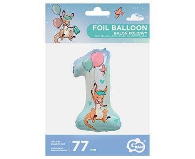 Balon Foliowy, Cyfra 1 Roczek, kangurek 77 cm Balon Foliowy, Cyfra 1 Roczek, kangurek 77 cm