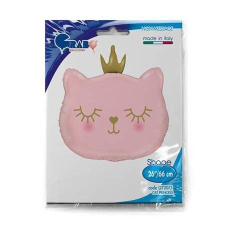 Balon foliowy Kotek z korona różowy, 66 cm Balon foliowy Kotek z korona różowy, 66 cm