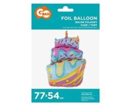 Balon foliowy TORT różowy, mix 77 cm