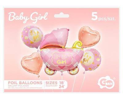 Balony foliowe - zestaw Wózek, różowy, 5 szt. Balony foliowe - zestaw Wózek, różowy, 5 szt.