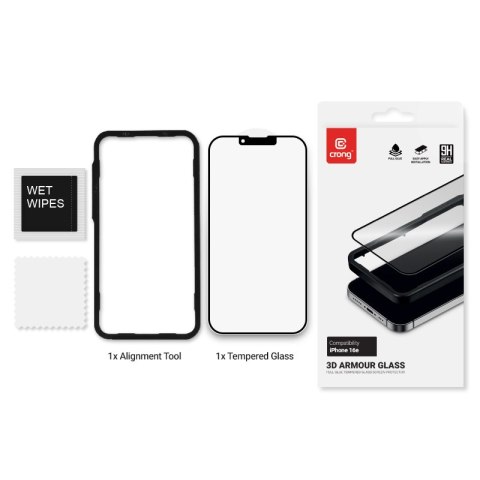 Crong 3D Armour Glass - Szkło hartowane iPhone 16e / iPhone 14 / iPhone 13 / iPhone 13 Pro + ramka instalacyjna Crong 3D Armour Glass - Szkło hartowane iPhone 16e / iPhone 14 / iPhone 13 / iPhone 13 Pro + ramka instalacyjna