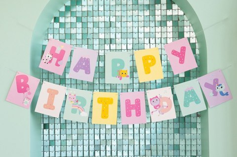 Baner Happy Birthday Koci Domek Gabi 180 x 15 cm