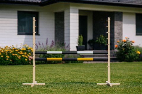 Przeszkoda skokowa do Hobby Horse 120cm, dwie belki - czarno-srebrna i czarno-złota