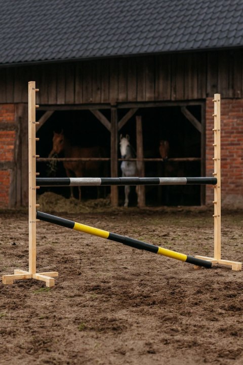 Przeszkoda skokowa do Hobby Horse 160cm, h-120 cm, dwie belki - czarno-złota i czarno-srebrna