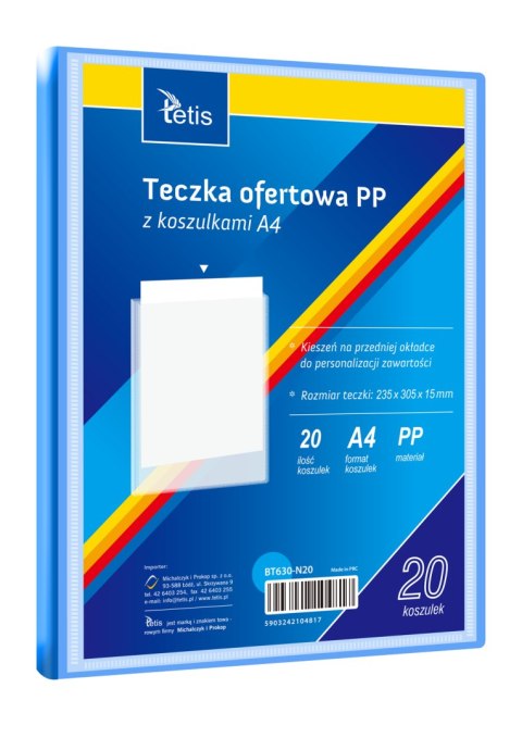 Teczka ofertowa A4 PP 20 koszulek NIEBIESKA BT630-N20 TETIS Teczka ofertowa A4 PP 20 koszulek NIEBIESKA BT630-N20 TETIS