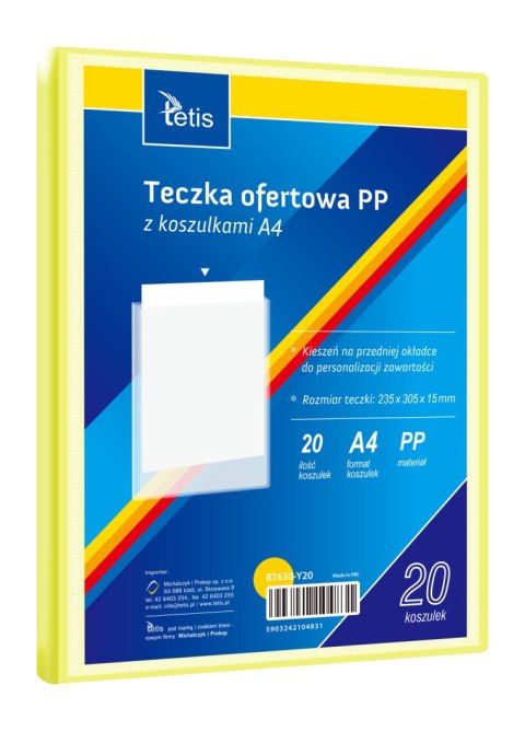 Teczka ofertowa A4 PP 20 koszulek ŻÓŁTA BT630-Y20 TETIS Teczka ofertowa A4 PP 20 koszulek ŻÓŁTA BT630-Y20 TETIS