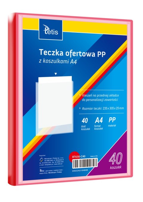 Teczka ofertowa A4 PP 40 koszulek CZERWONA BT630-C40 TETIS Teczka ofertowa A4 PP 40 koszulek CZERWONA BT630-C40 TETIS