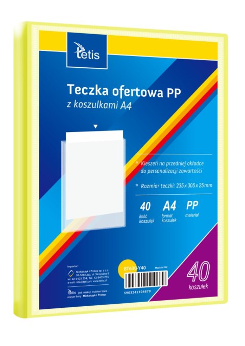 Teczka ofertowa A4 PP 40 koszulek ŻÓŁTA BT630-Y40 TETIS Teczka ofertowa A4 PP 40 koszulek ŻÓŁTA BT630-Y40 TETIS