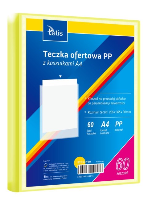 Teczka ofertowa A4 PP 60 koszulek ŻÓŁTA BT630-Y60 TETIS Teczka ofertowa A4 PP 60 koszulek ŻÓŁTA BT630-Y60 TETIS