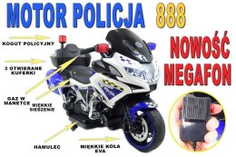 OLBRZYMI SUPER MOTOR ŚCIGACZ POLICYJNY,MIĘKKIE KOŁA, MIĘKKIE SIEDZENIE, GAZ W RĄCZCE, HAMULEC /MH888