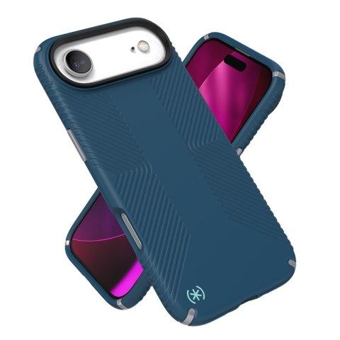 Speck Presidio2 Grip MagSafe - Etui iPhone 17 Air (Deep Sea / Silver Metallic / Spell Blue)