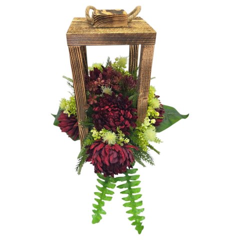 JESIENNY STROIK NA CMENTARZ GRÓB DREWNIANY LAMPION LATARNIA