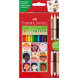 Kredki ołówkowe trójkątne 12 kolorów +3 kredki dwustronne odcienie skóry 511514 Faber- Castell