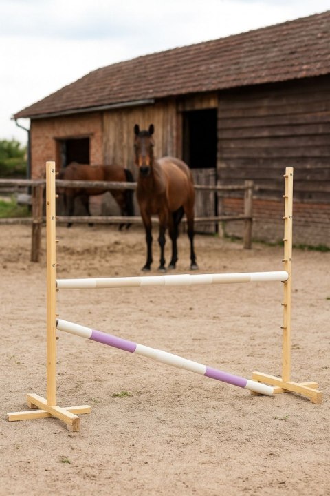 Przeszkoda skokowa do Hobby Horse 160cm, h-120 cm, dwie belki - beżowa i jasny fiolet Przeszkoda skokowa do Hobby Horse 160cm, h-120 cm, dwie belki - beżowa i jasny fiolet