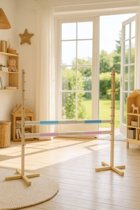 Przeszkoda skokowa do Hobby Horse 160cm, h-120 cm, dwie belki - jasny niebieski i jasny róż Przeszkoda skokowa do Hobby Horse 160cm, h-120 cm, dwie belki - jasny niebieski i jasny róż