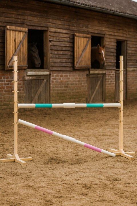 Przeszkoda skokowa do Hobby Horse 160cm, h-120 cm, dwie belki - miętowa i jasny róż Przeszkoda skokowa do Hobby Horse 160cm, h-120 cm, dwie belki - miętowa i jasny róż