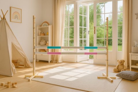 Przeszkoda skokowa do Hobby Horse 160cm, h-120 cm, dwie belki - miętowa i jasny róż Przeszkoda skokowa do Hobby Horse 160cm, h-120 cm, dwie belki - miętowa i jasny róż