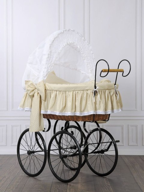 Wiklinowy kosz Mojżesza Retro ze składaną budką Christine - naturalny + beżowa pościel z koronką Wiklinowy kosz Mojżesza Retro ze składaną budką Christine - naturalny + beżowa pościel z koronką