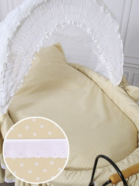 Wiklinowy kosz Mojżesza Retro ze składaną budką Christine - naturalny + beżowa pościel z koronką Wiklinowy kosz Mojżesza Retro ze składaną budką Christine - naturalny + beżowa pościel z koronką