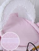 Wiklinowy kosz Mojżesza Retro ze składaną budką Christine - naturalny + różowa pościel z koronką