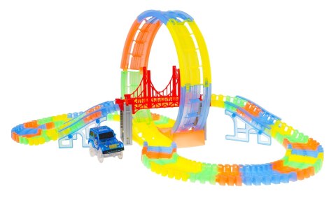 Fluorescencyjny Tor Wyścigowy dla dzieci 3+ Elastyczne części 157 el. + Autko z LED + Pętla 360 Fluorescencyjny Tor Wyścigowy dla dzieci 3+ Elastyczne części 157 el. + Autko z LED + Pętla 360