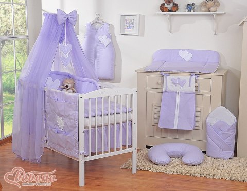 Pościel 5-cz z moskitierą - Wiszące Serduszka fioletowe