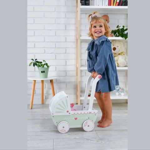 Drewniany pastelowy wózek dla lalek Drewniany pastelowy wózek dla lalek