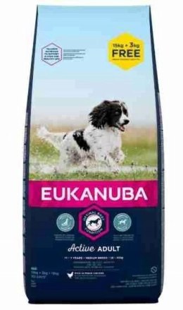 Eukanuba Active Adult Medium Breed Chicken 15kg +3kg GRATIS